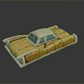 Yellow Vintage Car Model With White Roof Blue Windows And Worn Glossy On Dark Background