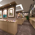 Modern Retail Space With Display Cabinets Framed Artworks And Natural Light
