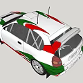 White Rally Car With Green Red Stripes And Roof Antenna Sporty Design