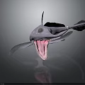 Purple Deep Sea Fish with Large Eyes Open Mouth and Unique Fins Against Dark Background