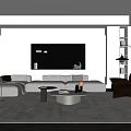 Modern Living Room Interior Design With TV Wall Bookshelves Sofa Armchair And Coffee Table