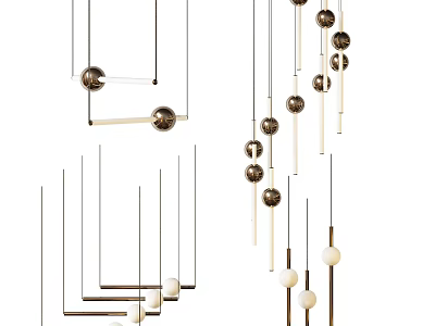 Modern Chandelier Designs With Spherical Metal Pendants And Linear Hanging Elements For Home Interior Lighting 3d model