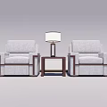 Casual Sofa Set with Two Gray Upholstered Chairs Small Coffee Table and Table Lamp 3d model