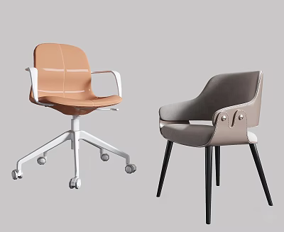Modern Office Chairs Featuring Orange Swivel Base and Gray Armrest with Black Legs 3d model