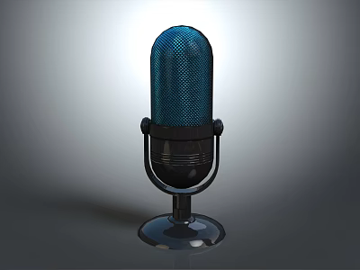 Professional Blue Mesh Microphone With Black Stand Classic Design For Recording 3d model