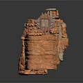 3D Earthy Textured Layered Rock Formation With Stone Platform And Wooden Accents