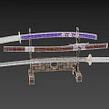 Traditional Samurai Swords Displayed On Wooden Stand With Purple Brown Handles And Decorative Sheaths