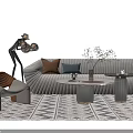 Modern Sofa Coffee Table Combination With Decorative Pillows Round Table Vase and Patterned Rug 3d model