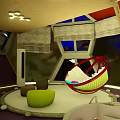 Colorful Polyhedral Guesthouse Building With Night Lawn And Moonlit Steps