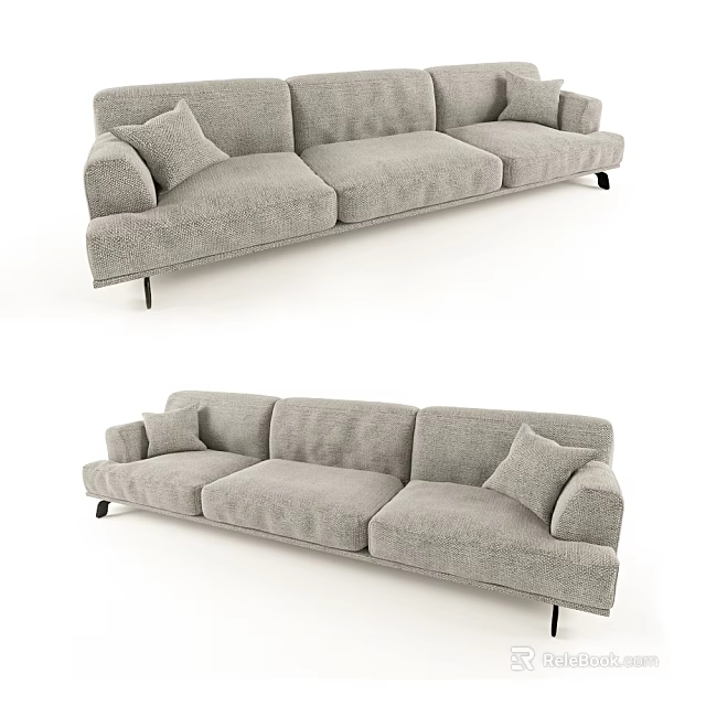 Modern Gray Sofa With Soft Cushions In Stylish Living Room Furniture Design 3d model 