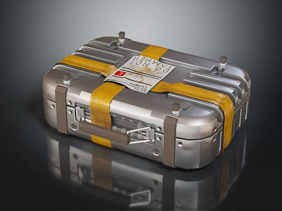 Iron Case With Silver Metal Body Yellow Straps And Label Design 3d model
