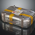 Iron Case With Silver Metal Body Yellow Straps And Label Design