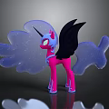 Pink Unicorn Pony With Black Wings Blue Starry Cloud Shapes And Reflection