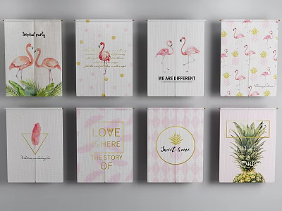 Kitchen Curtains Featuring Flamingo Love Pineapple Patterns And Decorative Colorful Designs 3d model