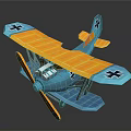 Space Themed Blue Yellow Biplane Model With Black Cross Wings And Propeller
