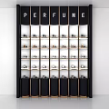 Elegant Modern Perfume Display Shelving With Multiple Layers Red Interior And Dark Frame 3d model