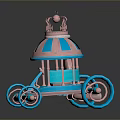 Fairy Tale Carriage With Pink And Blue Domed Top Decorative Crown And Spoked Wheels