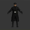 Full Body Character In Black Uniform With Cap White Belt And Boots