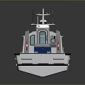 Modern Blue And White Water Vessel With Railing Lifebuoy And Upper Deck Equipment