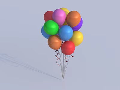 Colorful Floating Inflatable Balloons Bouquet With Red Ribbons On White Background 3d model