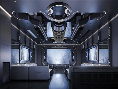 Modern Hi Tech KTV Room Interior With Sofas And Large Screens 3d model