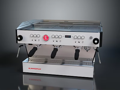 LAVAZZA Espresso Machine Featuring Three Black Handles Silver Black Body Front Control Knobs Red Logo 3d model