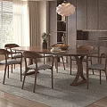 Modern Dining Room Interior Design With Wooden Table Chairs Pendant Light And Rug