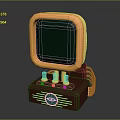 Vintage Retro Style Computer Monitor With Gold Frame Green Screen Red Base And Wires