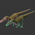 Two Vibrant Dinosaurs Standing With Long Tails And Distinct Color Patterns