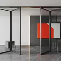 Modern Glass Folding Doors in Interior Space with Marble Floor and Red Artwork
