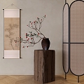 Chinese-style Rattan Screen Partition Movable Foldable Screen 3d model