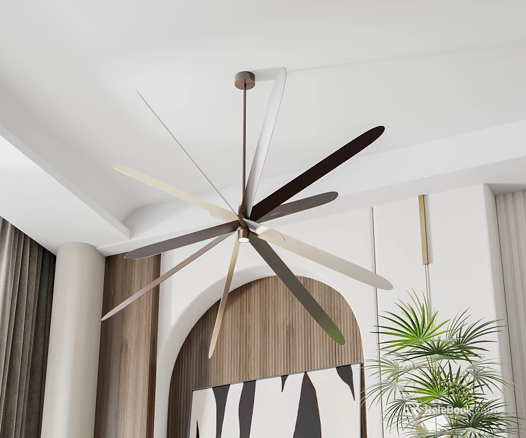 Modern Chandelier With Multiple Blades And Metal Frame In Living Room Interior 3d model 