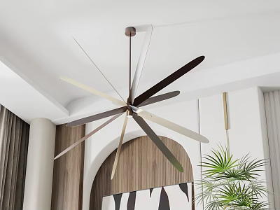 Modern Chandelier With Multiple Blades And Metal Frame In Living Room Interior 3d model