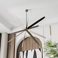 Modern Chandelier With Multiple Blades And Metal Frame In Living Room Interior