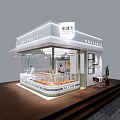 Modern Dessert Shop Interior Featuring Glass Display Cases Pastry And Seating Area