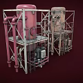 Industrial Storage Tanks With Metal Frames Pipes Valves And Red Rusted Finish