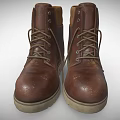 Brown Leather Work Boots with Laces Metal Eyelets Thick Sole and Collar Lining