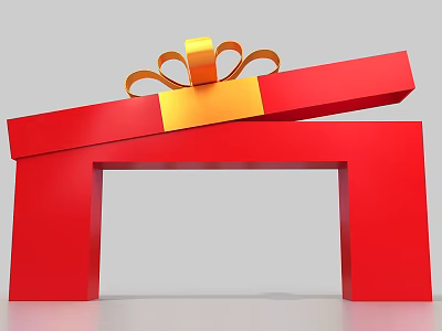 Open Red Gift Box With Golden Bow On Decorative Arch Structure Top 3d model