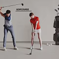 Two People Practicing Golf At Golf Course With Clubs And Balls