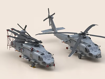 Two Military Helicopters Showcasing Rotor Systems And Exterior Equipment Design 3d model