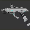 Futuristic Sci Fi Weapon With White Body Blue Accents And Advanced Mechanical Design