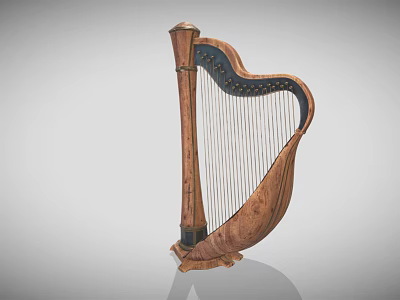 Wooden Classical Harp String Musical Instrument With Decorative Design And Handcrafted Details 3d model
