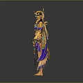 Game Movie Character Wearing Ornate Golden Blue Purple Costume With Crown And Shoulder Wings