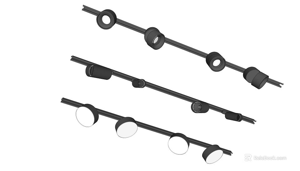 Modern Track Downlights And Spotlights With Sleek Black Track White Fixtures Design 3d model 