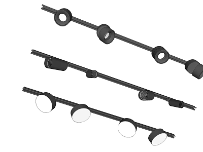 Modern Track Downlights And Spotlights With Sleek Black Track White Fixtures Design 3d model
