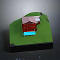 Detached Villa With Red Roof Blue Swimming Pool And Green Lawn On Hilly Terrain