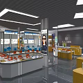 Elegant Retail Store Interior Design With Display Counters Products And Ceiling Lighting