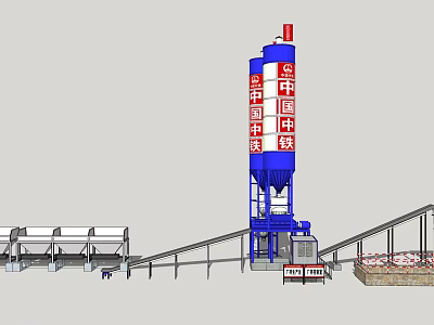 Industrial Equipment Concrete Mixing Plant With Tower Silo And Conveyor Belt System 3d model