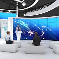 HD Technology Exhibition Booth Modern Design With Blue Screens Lighting And Interior Setup 3d model