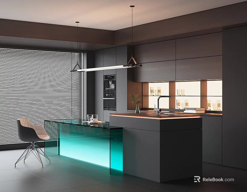 Modern Open Restaurant Interior Design With Dining Space And Stylish Lighting 3d model